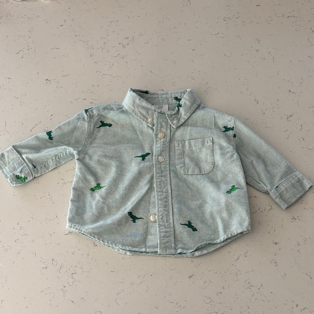 Baby GAP Green Dinosaur Button Down Shirt